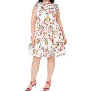 Emerald‎ Sundae Womens Floral Dress Size 2X Cutout Back Fit Flare White NWT